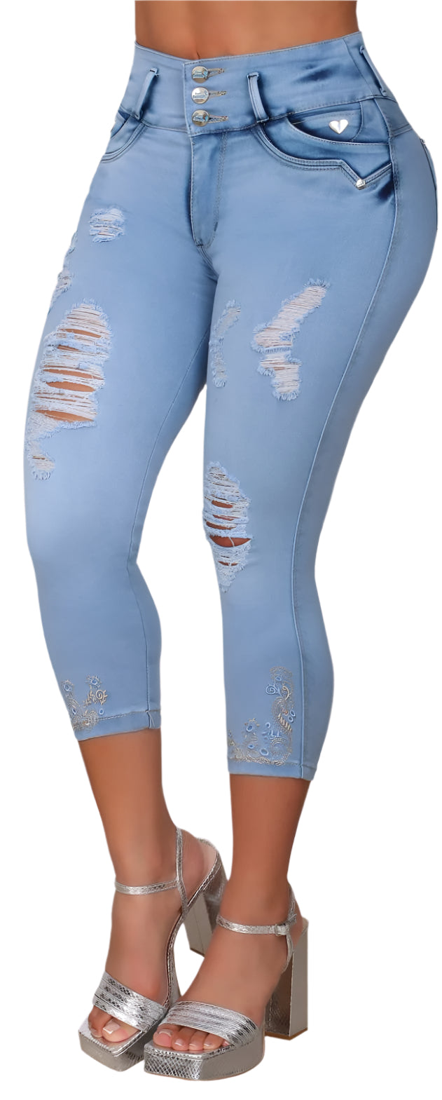 7409 Jean's Capri Colombianos Cintura Alta levanta cola butt lifter high waist faja