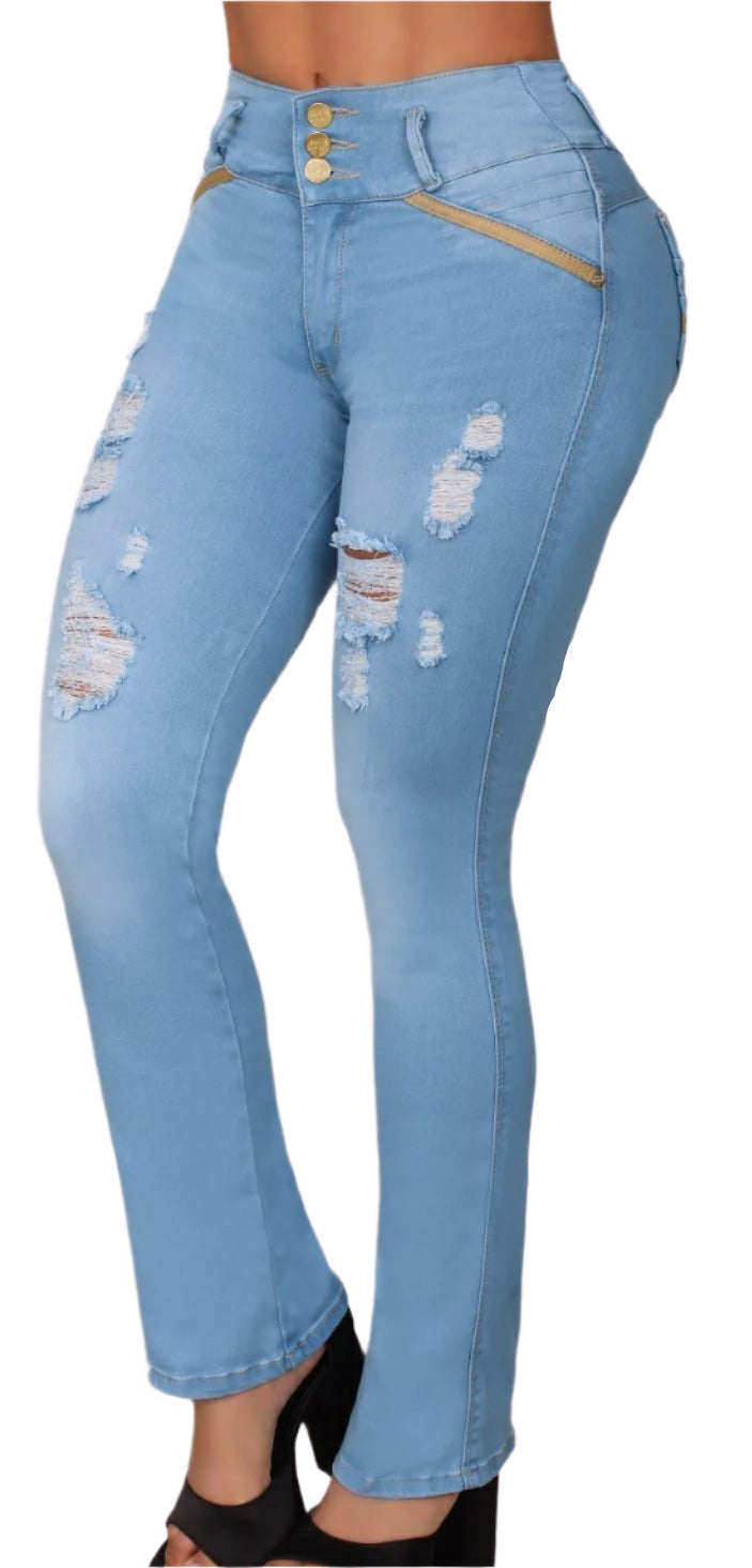 7411 Jean's Colombianos Cintura Alta levanta cola butt lifter high waist flared