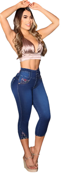 7502 Jean's Capri Colombianos Cintura Alta levanta cola butt lifter high waist faja