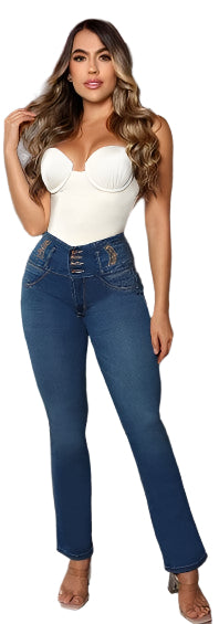 7513 Jean's Colombianos Cintura Alta levanta cola butt lifter high waist flared