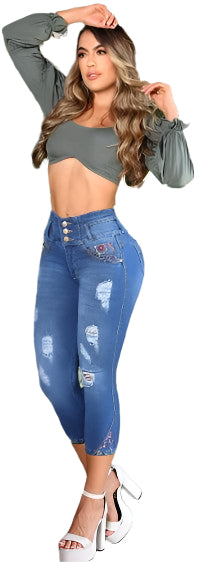7514 Jean's Capri Colombianos Cintura Alta levanta cola butt lifter high waist faja