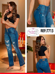 7713 Jean's Colombianos Cintura Alta levanta cola butt lifter high waist flared