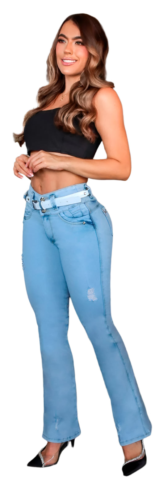 7714 Jean's Colombianos Cintura Alta levanta cola butt lifter high waist flared