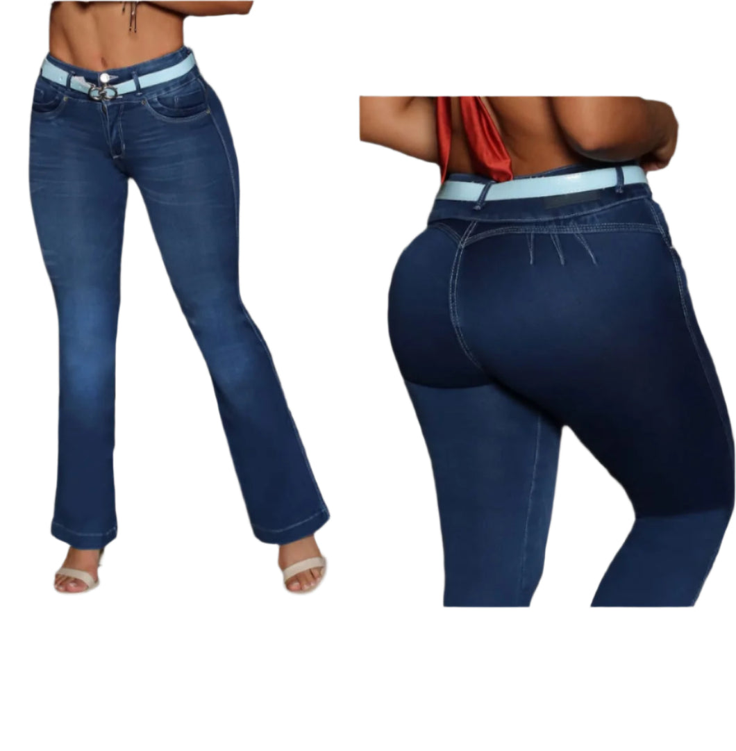 8012 Jean's Colombianos Cintura Alta levanta cola butt lifter high waist flared tummy control