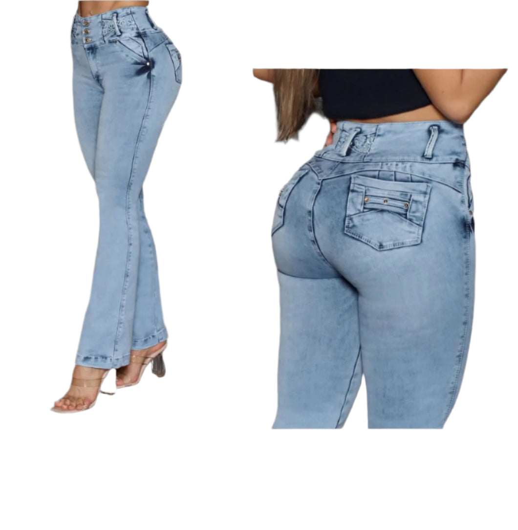8018 Jean's Colombianos Cintura Alta levanta cola butt lifter high waist flared tummy control