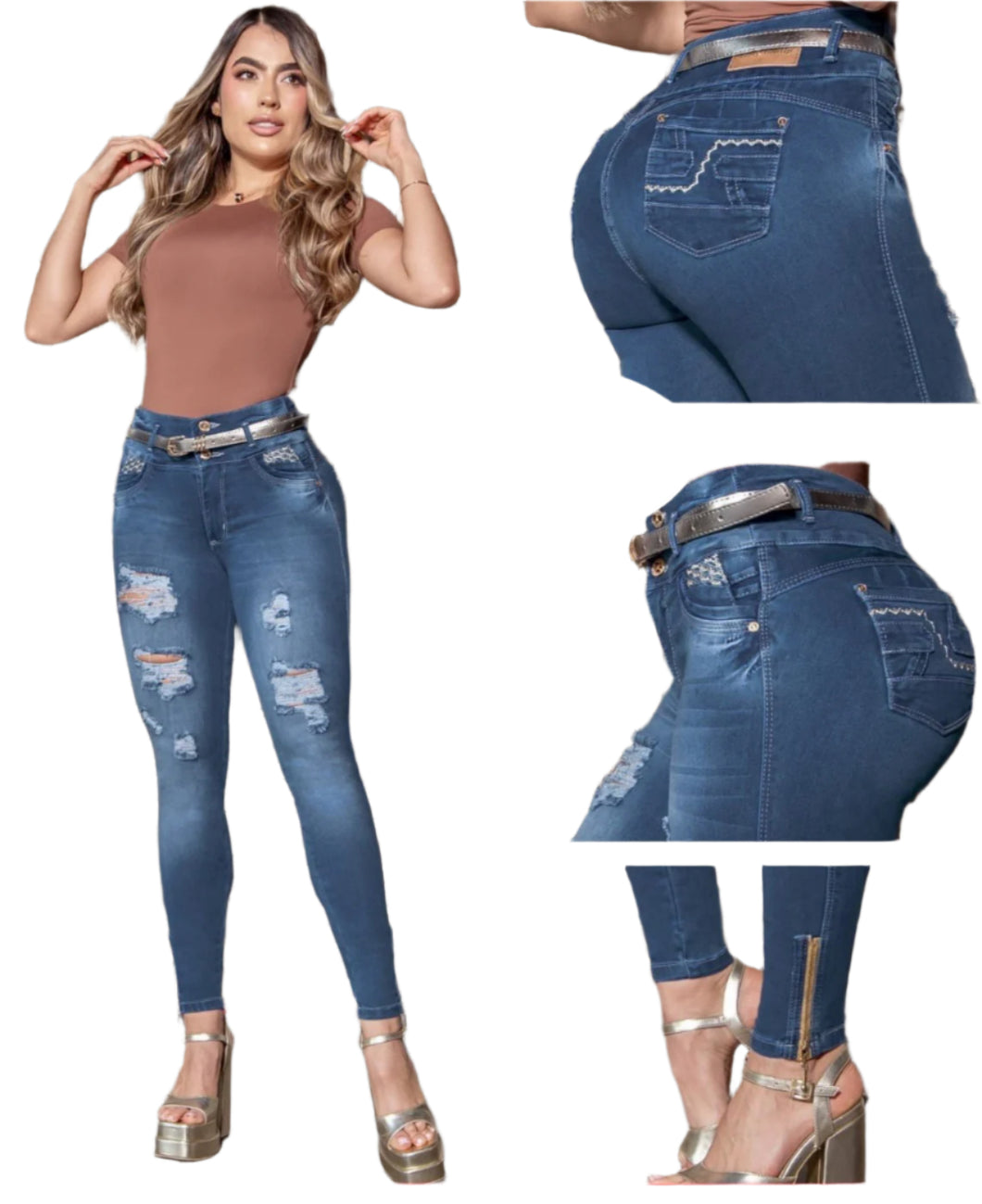8123 Jean's Colombianos Cintura Alta levanta cola butt lifter high waist tummy control