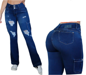 8204 Flared Jean's Colombianos Cintura Alta levanta cola butt lifter high waist tummy control