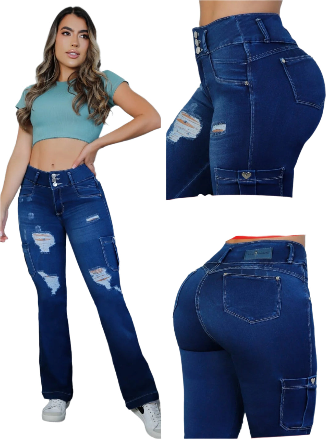 8204 Flared Jean's Colombianos Cintura Alta levanta cola butt lifter high waist tummy control