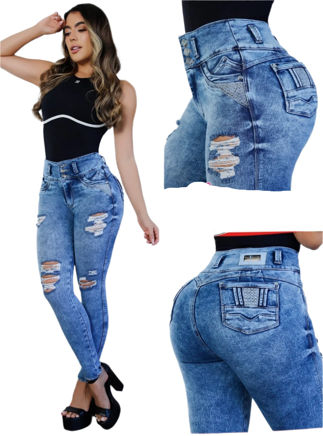 8208 Jean's Colombianos Cintura Alta levanta cola butt lifter high waist tummy control push up effect skinny
