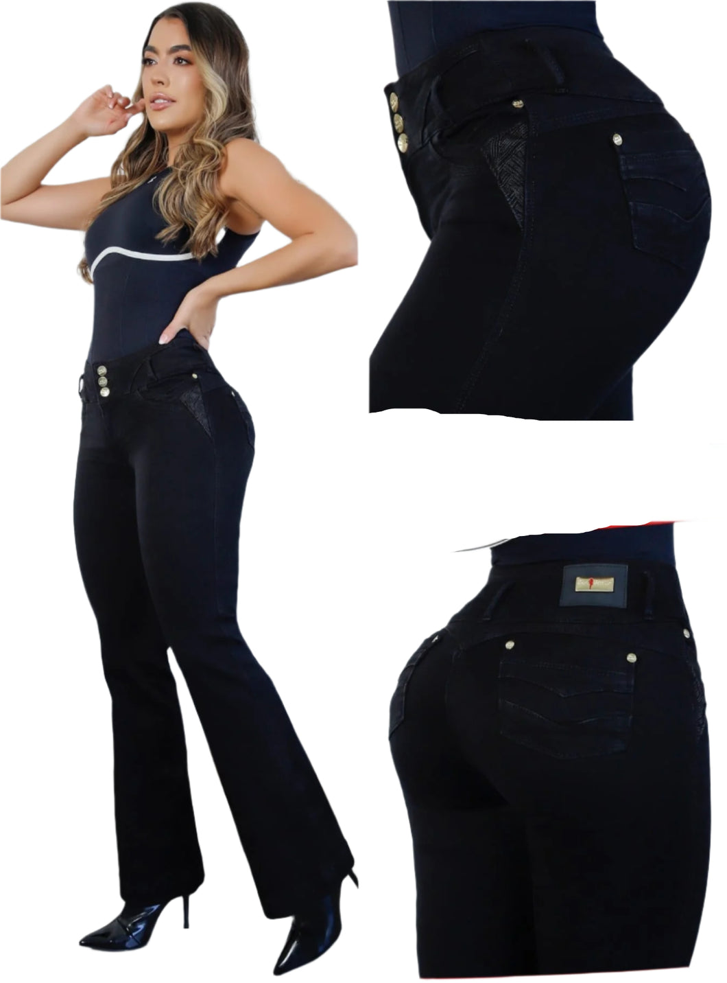 8216 Flared Jean's Colombianos Cintura Alta levanta cola butt lifter high waist tummy control