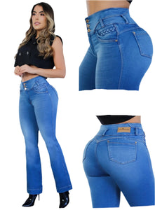 8217 Flared Jean's Colombianos Cintura Alta levanta cola butt lifter high waist tummy control
