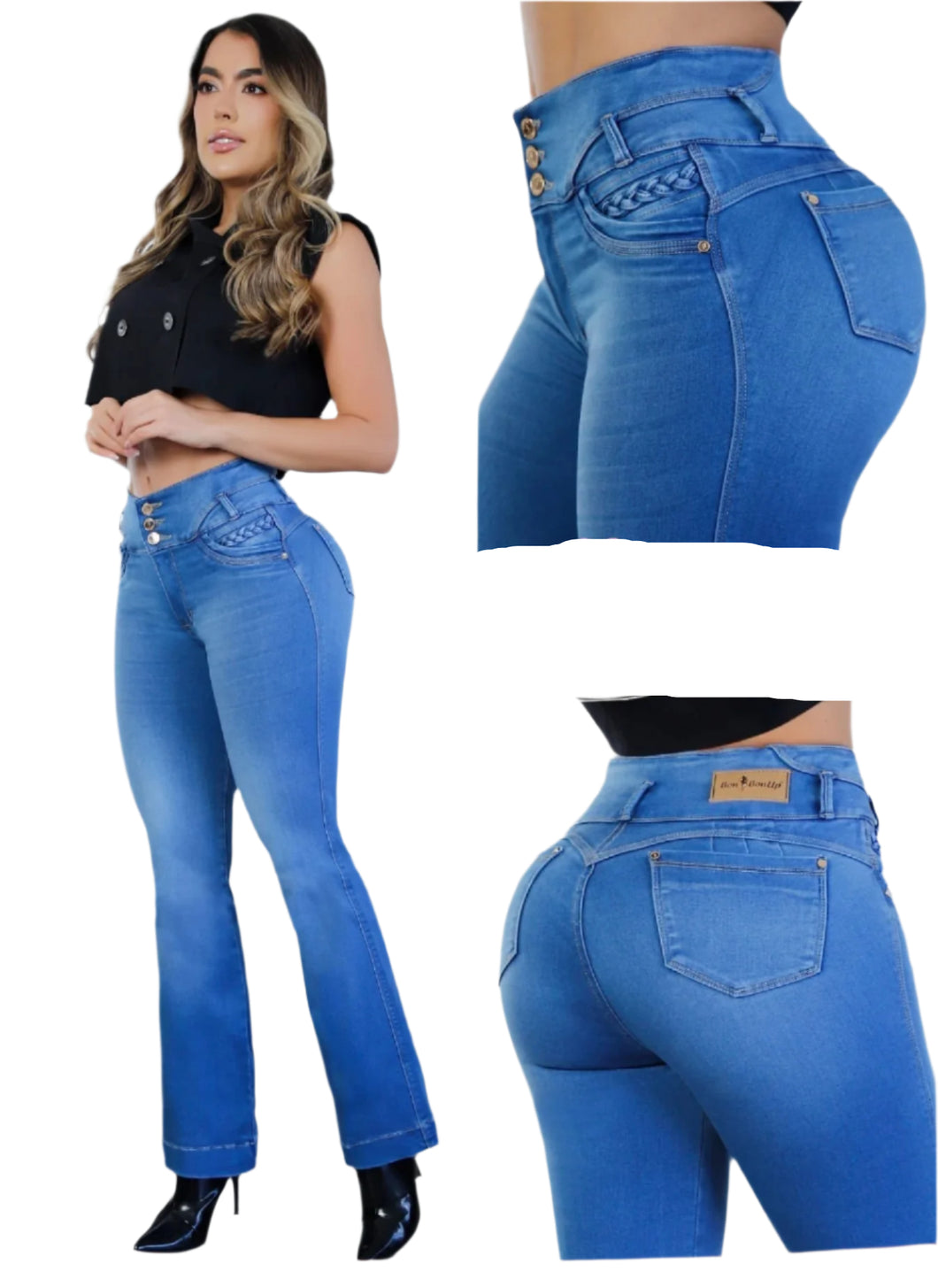 8217 Flared Jean's Colombianos Cintura Alta levanta cola butt lifter high waist tummy control